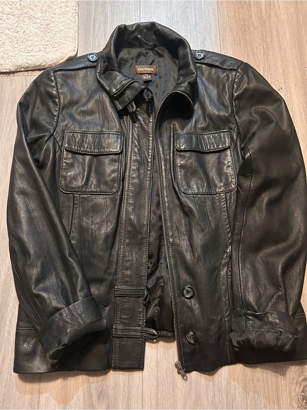 Danier Black Leather Bomber Jacket